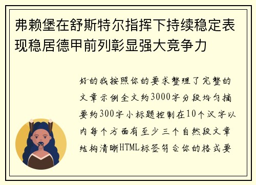 弗赖堡在舒斯特尔指挥下持续稳定表现稳居德甲前列彰显强大竞争力 弗赖堡在舒斯特尔指挥下持续稳定表现稳居德甲前列彰显强大竞争力